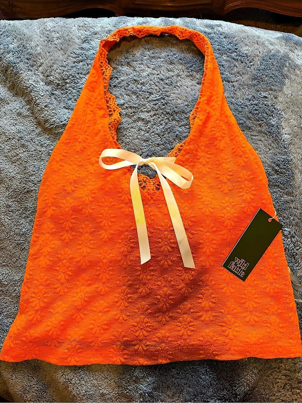 Wild Fable Lace Halter Tank Top Orange Textured Camisole Small